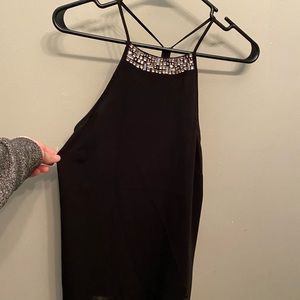 Black tank with rhinestone neck
